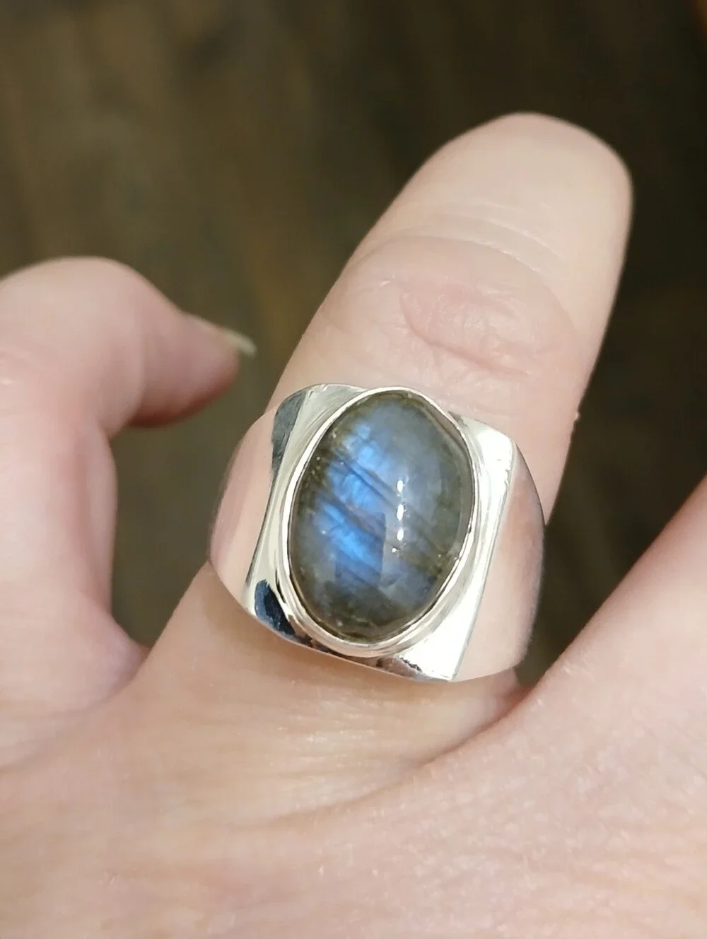 New Men's Labradorite 925 Silver Ring.